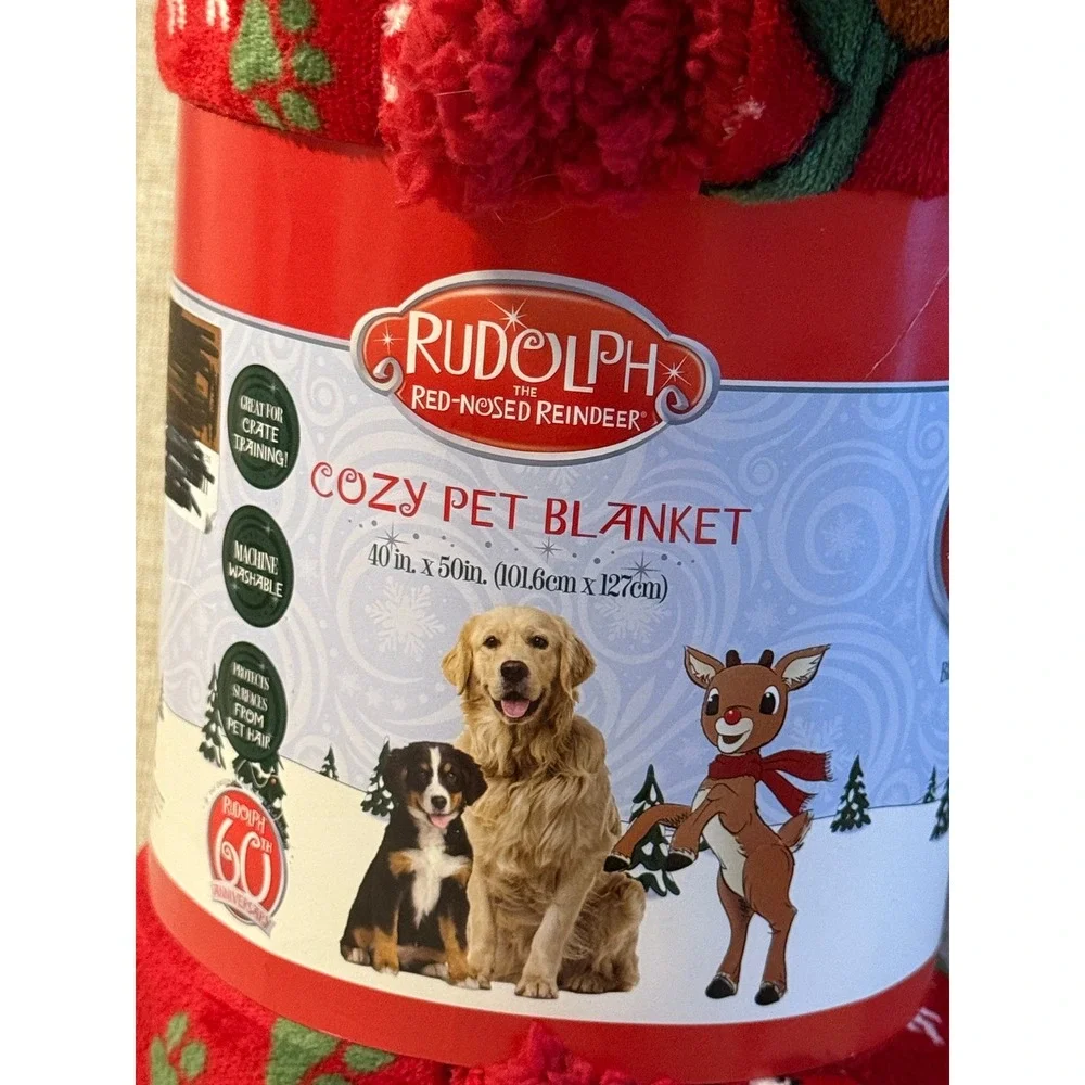 Rudolph the Red Nosed Reindeer Cozy Pet Blanket 40x50 Red Christmas Dogs